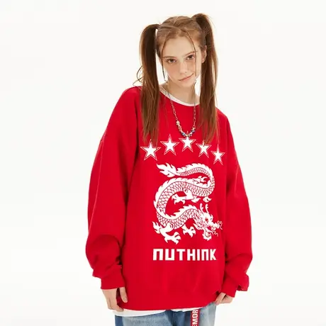 国潮宽松龙年本命年加绒圆领卫衣男潮大码秋春季情侣加厚新年衣服商品大图