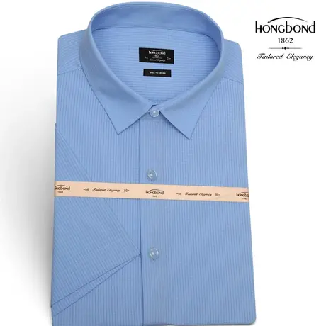 红邦创衣夏季衬衫男短袖时尚薄款新青年蓝色衬衫免烫弹力半袖商务图片