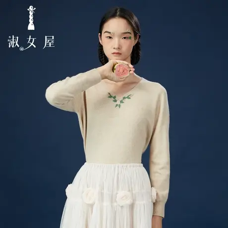 淑女屋官方旗舰店玫瑰花绣花毛衣图片