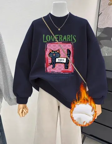 秋冬小个子加绒外套女大码胖mm遮肉半高领上衣ins潮韩系即墨卫衣商品大图