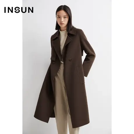 INSUN恩裳冬季大方直筒西装领毛呢外套图片