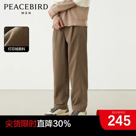 【灯芯绒】太平鸟男装奥莱阔腿休闲裤男2023冬季宽松卡其卫裤商品大图