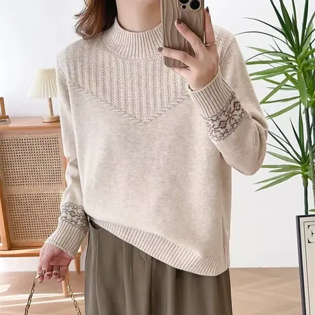 冬季半高领毛衣女秋冬2023新款爆款内搭针织提花打底衫女冬季加厚商品大图