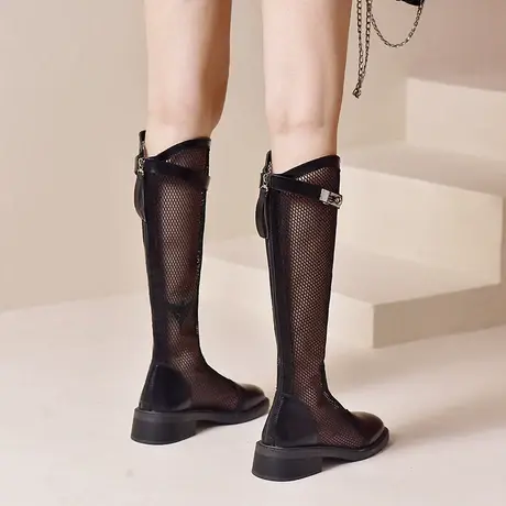 靴子女春夏季薄款马丁镂空2022新款长靴网纱高筒凉靴夏天透气网靴图片