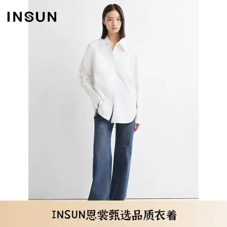 INSUN恩裳夏季纯棉亲肤气质款白色衬衫图片