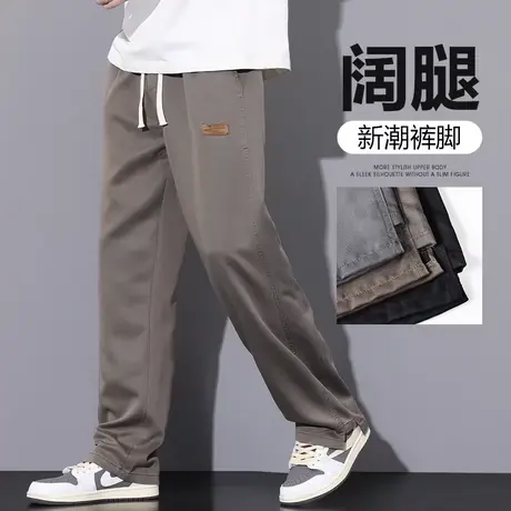 男装2024新款夏季松紧腰工装春秋款男士日系港风垂感阔腿休闲裤子商品大图