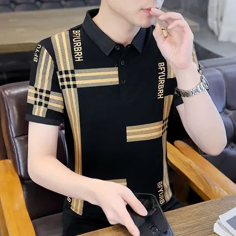 纯棉POLO衫男士夏季新款翻领短袖T恤潮流时尚印花百搭半袖体恤衫商品大图