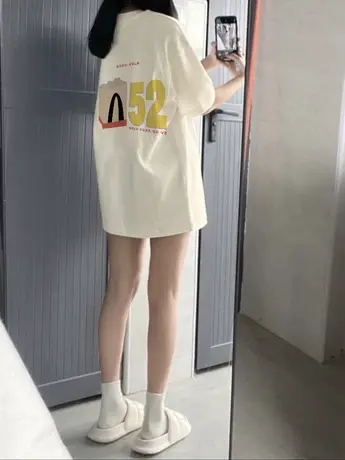 短袖t恤女chic韩版大码纯棉夏季女装潮牌ins复古卡通宽松小众上衣商品大图