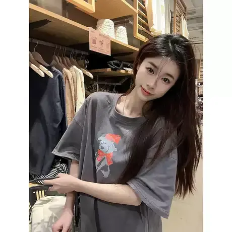 圆领重磅纯棉短袖T恤女港风潮流新款韩版学生半袖夏季简约半袖ins商品大图