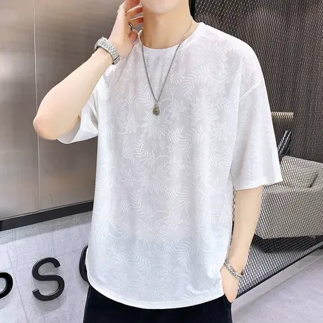 夏季冰丝t恤男士薄款短袖宽松休闲半截袖透明体恤纯色透气汗衫丅商品大图