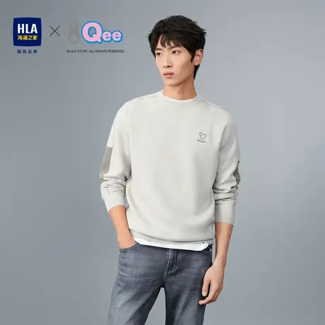 HLA/海澜之家Qee联名针织衫冬季刺绣圆领提花保暖休闲毛衣上衣男图片