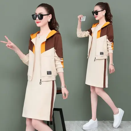 裙子套装女2023春夏新款简约时尚女装卫衣外套配短袖连衣裙两件套图片