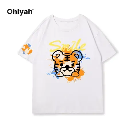 Ohlyah纯棉宽松白色短袖t恤女2022新款夏季设计感潮牌薄体恤上衣商品大图