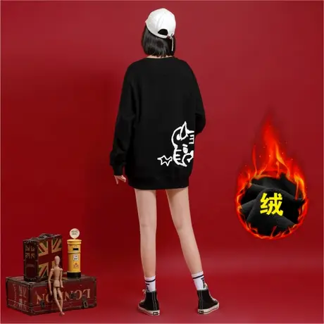 Ohlyah潮牌男女装冬2023新款套头保暖衣女加绒加厚无帽宽松卫衣潮商品大图