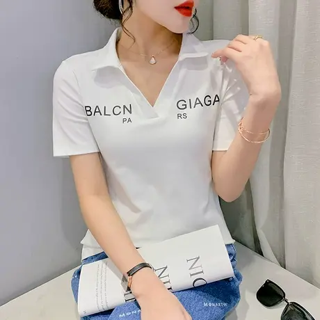 POLO短袖女夏季2023新款气质百搭上衣修身显瘦网红T恤别致小衫女商品大图