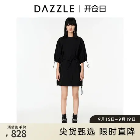 DAZZLE地素奥莱 春夏法式休闲黑色抽绳小众设计裙子连衣裙女图片