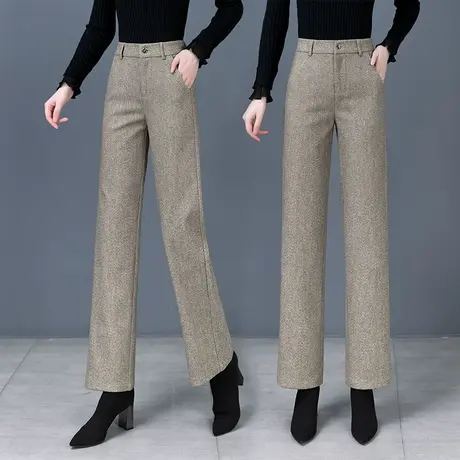 毛呢阔腿裤女高腰宽松显瘦加厚直筒裤子秋冬新款呢子垂感休闲长裤图片