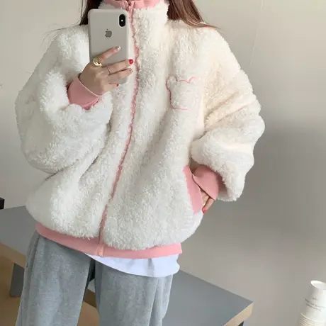 小香风羊羔毛外套女2023秋冬小个子高级感炸街上衣加绒加厚棒球服图片