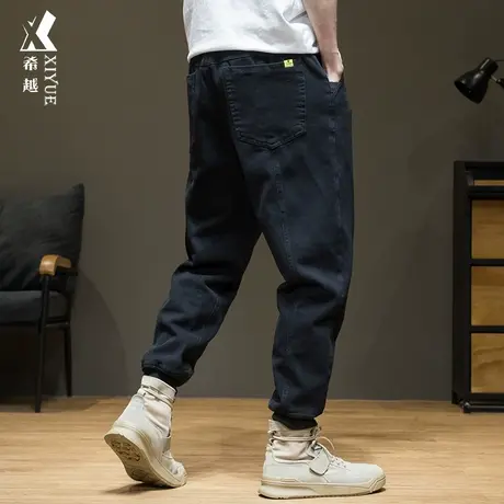秋冬加绒工装牛仔裤男秋季新款老爹裤男士宽松大码休闲束脚九分裤商品大图