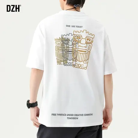 男生白色重磅t恤男纯棉宽松潮牌男装2023新款半袖上衣百搭体恤衫商品大图