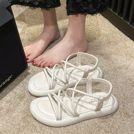 罗马凉鞋女款夏季2023年新款仙女风孕妇爆款软底平底沙滩鞋配裙子商品大图