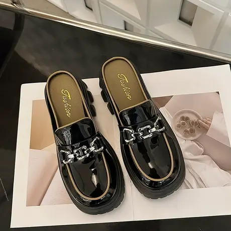 厚底单鞋包头半拖鞋女春秋鞋子松糕懒人鞋一脚蹬无后跟中跟乐福鞋商品大图