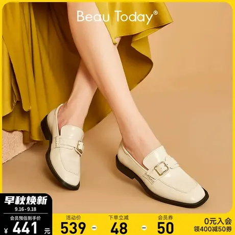 BeauToday法式乐福鞋女BT英伦单鞋2023新款复古皮带扣平底小皮鞋商品大图