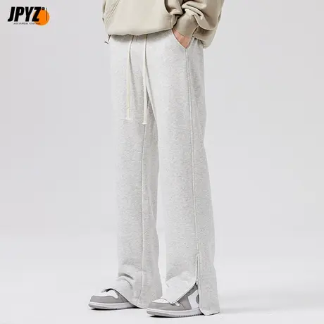 重磅卫裤男秋冬潮流宽松直筒阔腿九分裤百搭灰色裤子运动纯棉长裤商品大图
