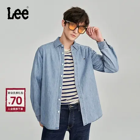 Lee商场同款舒适版浅蓝洗水翻领休闲男牛仔衬衫LMT0065666VC-652商品大图