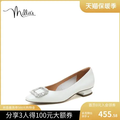 millies/妙丽2023秋季新款漆牛皮法式饰扣浅口低跟女单鞋SEK13CQ3图片