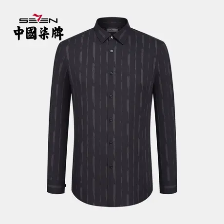 【商场同款】柒牌衬衫男长袖时尚潮流中青年翻领撞色男装衬衣外套图片