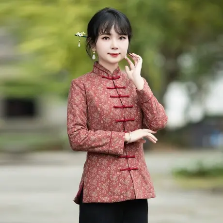 筠雅唐装中国风女装上衣冬季新款年轻款中式复古盘扣外套 23J692商品大图