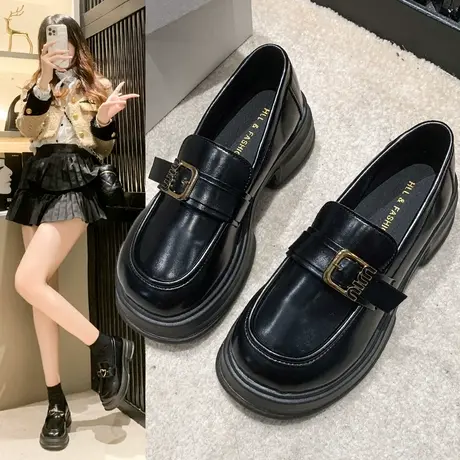 厚底乐福鞋女2024新款秋季女鞋中跟单鞋学院小皮鞋女英伦风jk鞋子商品大图