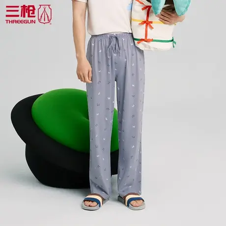 三枪睡裤男夏薄款纯棉男士家居裤印花休闲长裤水柔棉起居裤60977图片