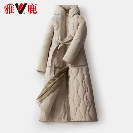 雅鹿羽绒服女中长款系带2022冬季新款长过膝休闲宽松保暖连帽外套商品大图