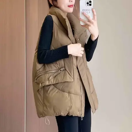 羽绒棉马甲女秋冬季欧货2023新款马夹立领宽松无袖坎肩背心外套潮商品大图