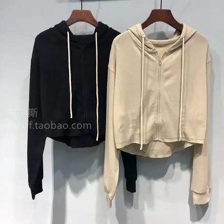 23秋装韩国ulzzang新款纯色前拉链宽松短款连帽长袖开衫薄外套女商品大图