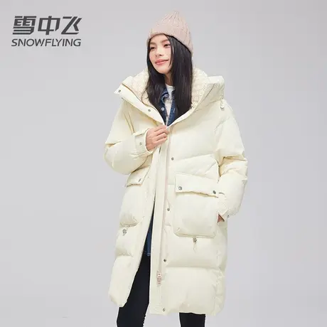 雪中飞羽绒服女2023新款冬季中长款连帽简约防风保暖时尚休闲外套图片