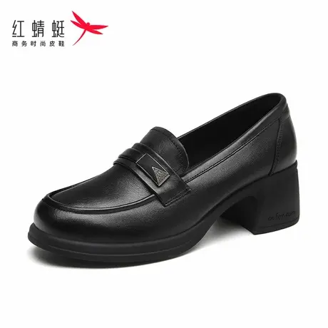 红蜻蜓女鞋春秋新款厚底高跟增高一脚蹬乐福鞋女皮鞋真皮妈妈夏季商品大图