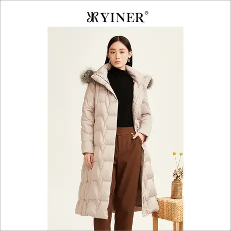 YINER音儿女装2022冬新款可拆卸狐狸毛领连帽羽绒服商品大图