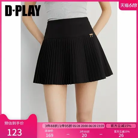 DPLAY2025年夏季新款黑色蝴蝶结百褶裙女高腰防走光垂感气质短裙图片