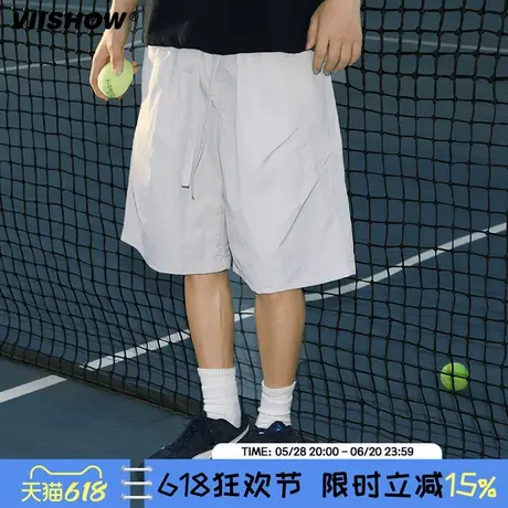 VIISHOW褶皱速干沙滩裤男夏季户外薄款运动短裤潮牌阔腿五分裤子图片