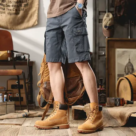 重磅水洗工装短裤男潮牌ins夏季薄款男装宽松直筒弹力休闲五分裤商品大图