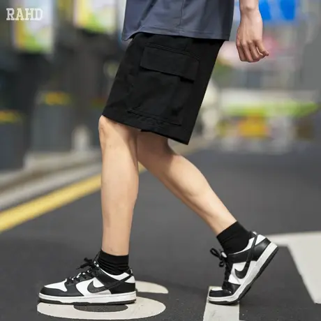 Radiohead休闲短裤男2024夏季新款黑色直筒宽松五分裤纯色简约潮商品大图
