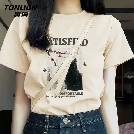 唐狮小众纯棉t恤女正肩短袖2025新款夏季女装独特超好看上衣VB图片