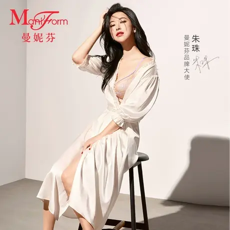 【朱珠同款】曼妮芬2025夏法式荷叶领7分袖外披女舒适睡袍家居服商品大图