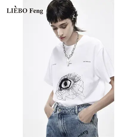 裂帛LIEBOFeng2023年春夏新款高街时髦刺绣宽松遮肉短袖T恤女图片