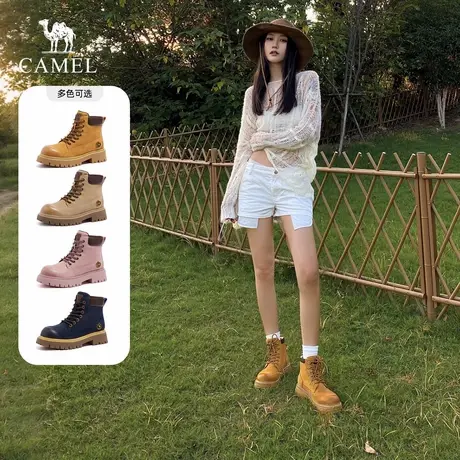 Camel骆驼马丁靴女2025秋新款户外登山鞋英伦大黄靴女厚底工装靴商品大图
