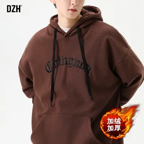 男生美式重磅连帽卫衣男加绒加厚冬季外套高级感2023新款针织帽衫商品大图