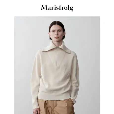 【商场同款】玛丝菲尔2023年冬季新款海军领白色套头羊毛针织衫商品大图